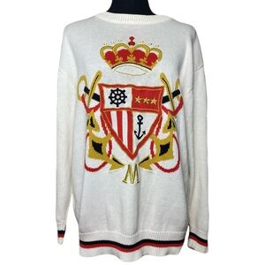Vintage Mondi Tight Knit Embroiderd Nautical Cream Sweater Women's 38 Crown EUC